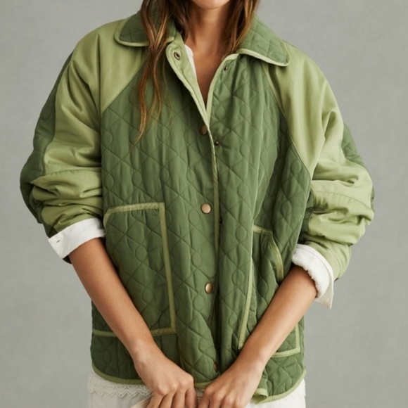 Pilcro Jackets & Blazers - Anthropologie Pilcro Quilted Mixed-Media Bomber Jacket in Moss Green 2X NWT